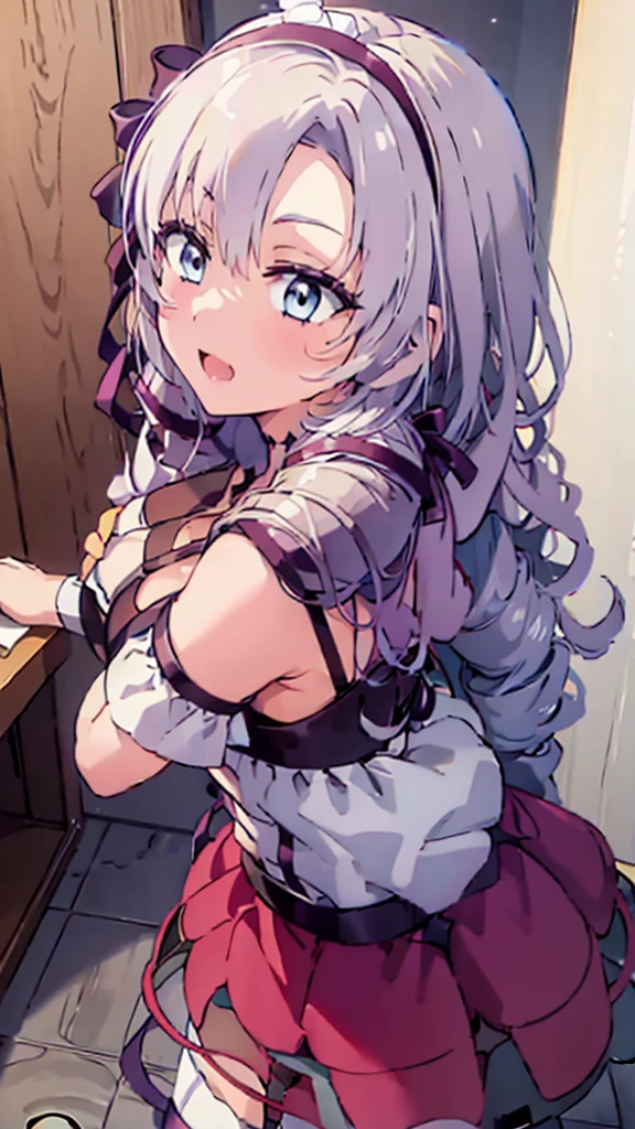 nsfw,(garter belt:1.4),Before bed、One Woman、solo、Cecilia Alcott、Blonde、Long Hair、青いhair band、hair band、(Drill Hair:1.3)、smile、blue eyes、Watching the viewer、