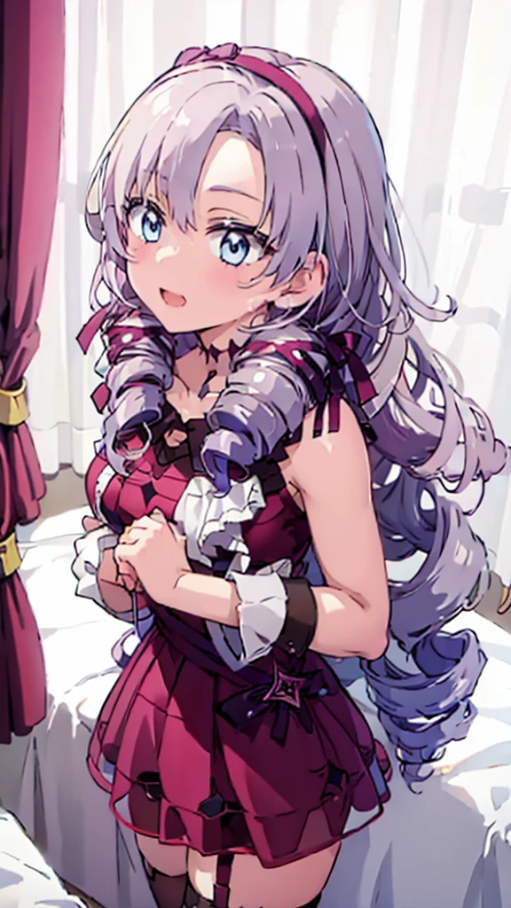 nsfw,(garter belt:1.4),Before bed、One Woman、solo、Cecilia Alcott、Blonde、Long Hair、青いhair band、hair band、(Drill Hair:1.3)、smile、blue eyes、Watching the viewer、