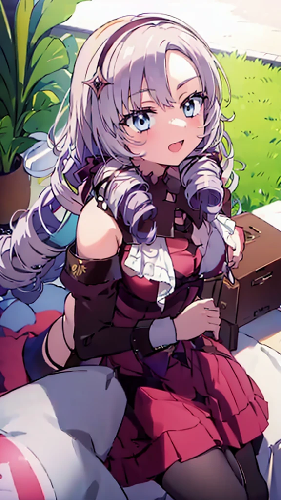nsfw,(garter belt:1.4),Before bed、One Woman、solo、Cecilia Alcott、Blonde、Long Hair、青いhair band、hair band、(Drill Hair:1.3)、smile、blue eyes、Watching the viewer、