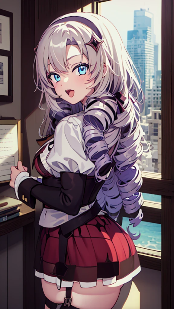 nsfw,(garter belt:1.4),Before bed、One Woman、solo、Cecilia Alcott、Blonde、Long Hair、青いhair band、hair band、(Drill Hair:1.3)、smile、blue eyes、Watching the viewer、