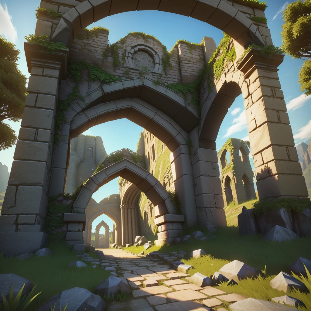 a close up of a stone arch with grass and rocks, game asset, stone gate to the dark cave, high quality lowpoly art, low - poly 3 d model, arch, low poly model, low poly 3d model, rpg game environment asset, seperated game asset, magical portal gateway, low poly 3 d, low-poly elements!!!, ruins