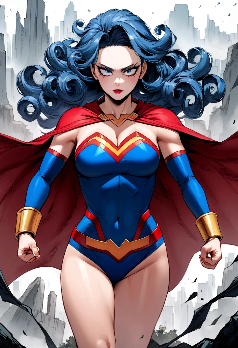 Daughter of Superman and Wonder Woman in Boku no Hero Academia with blue tips and curly tips, with powers Raven and Vania Hagreeves