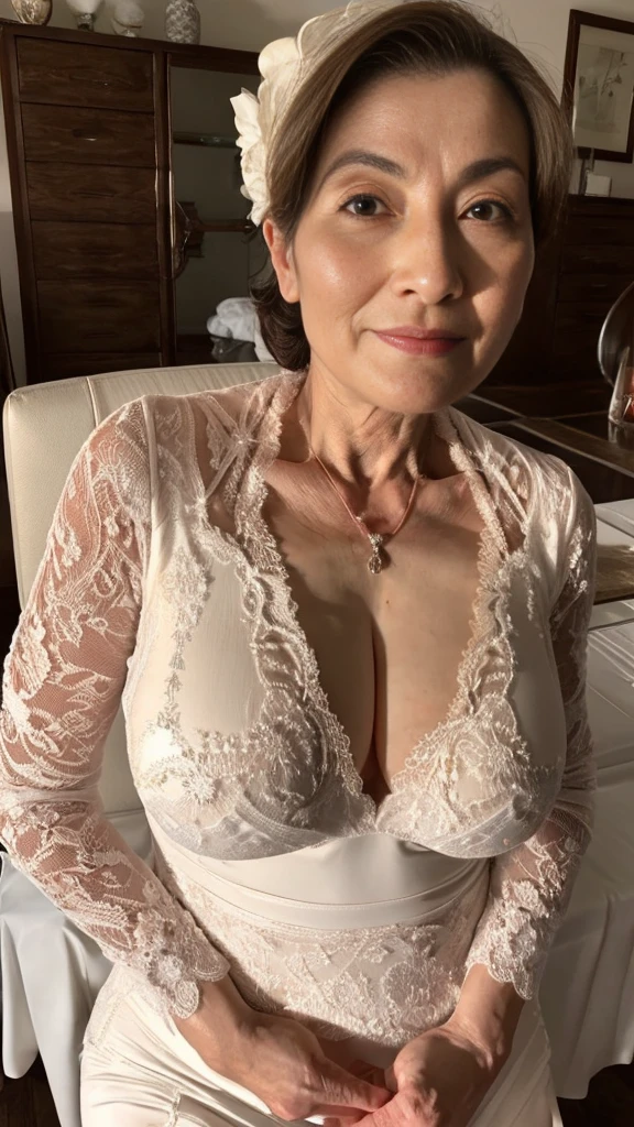 Remove Background, gravure, From the chest up, Tabletop, Highest quality, Super detailed, Realistic, Highly detailed skin, Perfect , (1 Japanese Mature), (alone), 100 years old, Large Breasts, Mature female politician, Glamour, Sexy, Chromo White Skin, View your viewers