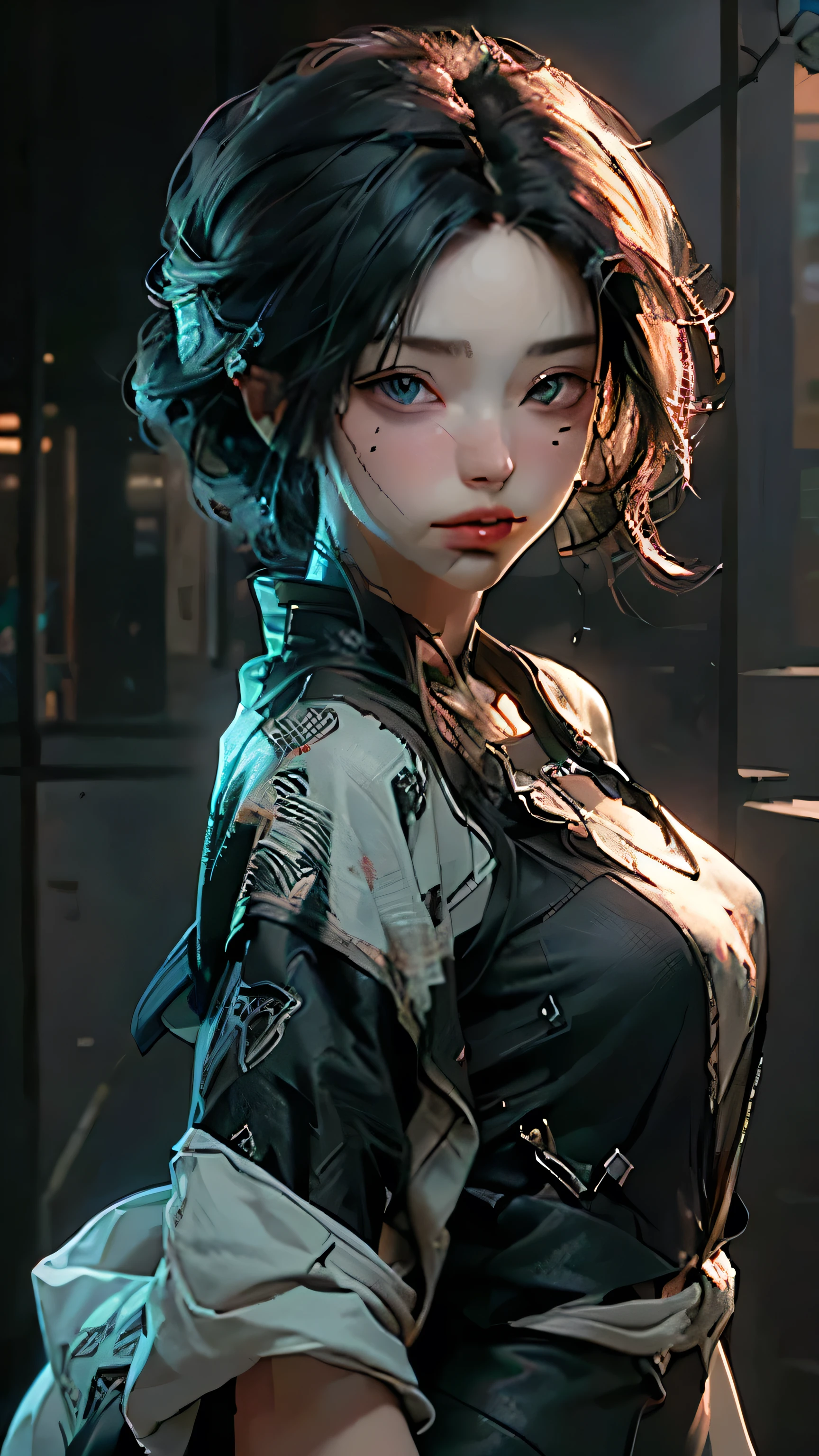((best quality)), ((masterpiece)), (detailed:1.4), 3d, Image of a beautiful cyberpunk woman,Human Development Report (High Dynamic Range),Ray Tracing,nvidia RTX,Super Resolution,Unreal 5,Subsurface scattering,PBR Textures,Post-Processing,Anisotropic filtering,Depth of Field,Maximum clarity and sharpness,Multi-layered textures,Albedo and Specular Maps,Surface Shading,Accurate simulation of the interaction between light and material,Perfect proportion,Octane Rendering,Two-color lighting,Large aperture,Low ISO,White Balance,Rule of Thirds,8K Native,