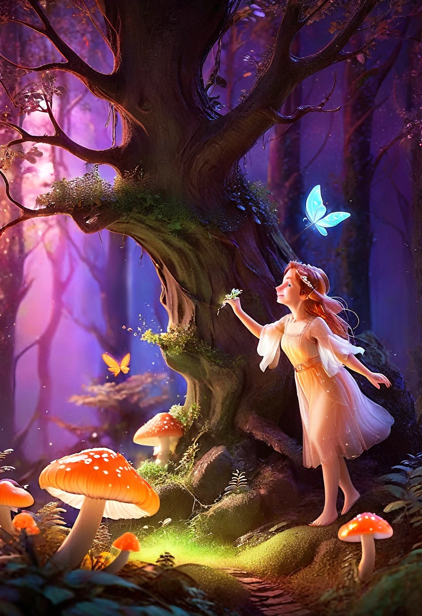 A fantastic and real illustration showing exploring in a magical forest. Trees have unusual shapes and colors, with branches that twist and intertwine, creating an environment full of magic and wonder.
and elevated roots, surrounded by bright flowers and luminous mushrooms. Pay special attention to capturing the characters as they interact with this fantastic world.. Focuses on revealing skin lines, the agile fingers and the expressiveness of their gestures.
Some have stopped to observe small magical creatures that float and flutter around them, like fairies and elves. His hands extend with curiosity, seeking to touch and feel the magic that surrounds them. Others are building shelters with branches and leaves, giving life to your dreams with your hands.
The color palette is vibrant and saturated, with intense shades of green, blue, purple, orange and pink that give the scene an ethereal and dreamlike appearance. The lighting is warm and diffuse, creating an enchanted and welcoming atmosphere.
Focus on capturing joy, The curiosity and overflowing imagination of Ls interact with this fantastic world. Let every detail of your hands, from skin textures to gestures, convey a sense of wonder and unlimited possibilities."
In this version, I have specifically emphasized the importance of representing with detail and precision how they relate to the magical elements of the forest. I hope this updated prompt helps generate an image that captures that fantastic quality and