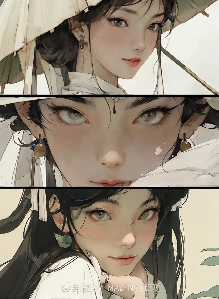 there are two pictures of a brunette woman with an umbrella and a cat, artwork in the style of guweiz, guweiz, beautiful character painting, guweiz on artstation pixiv, guweiz on pixiv artstation, stunning anime face portrait, beautiful digital artwork, wlop rossdraws, detailed digital anime art, guweiz masterpiece