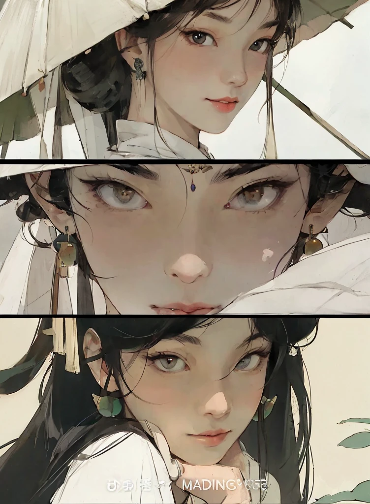 there are two pictures of a brunette woman with an umbrella and a cat, artwork in the style of guweiz, guweiz, beautiful character painting, guweiz on artstation pixiv, guweiz on pixiv artstation, stunning anime face portrait, beautiful digital artwork, wlop rossdraws, detailed digital anime art, guweiz masterpiece