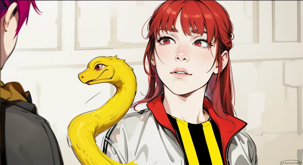 cute 17 year old girl with red hair is talking with haughty, proud and arrogant