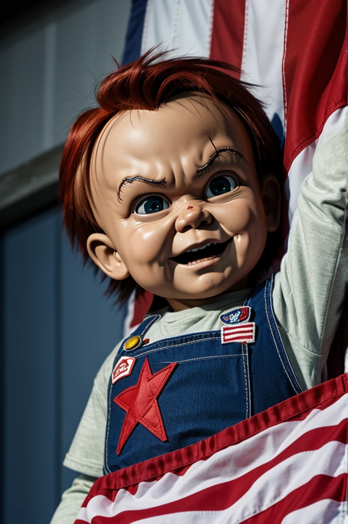 Chucky honoring the flag
