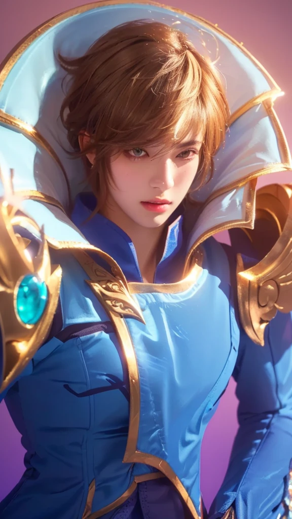 a close up of a man with a blue outfit, gold paladin, casimir art, holy paladin, male paladin, beautiful androgynous prince, delicate androgynous prince, detailed face, realistic, photorealistic, photo-realistic:1.37, (best quality,4k,8k,highres,masterpiece:1.2),ultra-detailed,(realistic,photorealistic,photo-realistic:1.37),HDR,UHD,studio lighting,ultra-fine painting,sharp focus,physically-based rendering,extreme detail description,professional,vivid colors,bokeh,fantasy,digital painting,intricate details,highly detailed,cinematic lighting,dramatic lighting,chiaroscuro