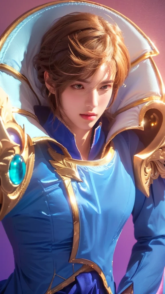 a close up of a man with a blue outfit, gold paladin, casimir art, holy paladin, male paladin, beautiful androgynous prince, delicate androgynous prince, detailed face, realistic, photorealistic, photo-realistic:1.37, (best quality,4k,8k,highres,masterpiece:1.2),ultra-detailed,(realistic,photorealistic,photo-realistic:1.37),HDR,UHD,studio lighting,ultra-fine painting,sharp focus,physically-based rendering,extreme detail description,professional,vivid colors,bokeh,fantasy,digital painting,intricate details,highly detailed,cinematic lighting,dramatic lighting,chiaroscuro
