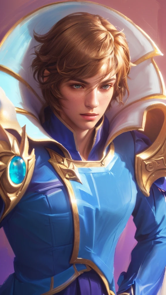 a close up of a man with a blue outfit, gold paladin, casimir art, holy paladin, male paladin, beautiful androgynous prince, delicate androgynous prince, detailed face, realistic, photorealistic, photo-realistic:1.37, (best quality,4k,8k,highres,masterpiece:1.2),ultra-detailed,(realistic,photorealistic,photo-realistic:1.37),HDR,UHD,studio lighting,ultra-fine painting,sharp focus,physically-based rendering,extreme detail description,professional,vivid colors,bokeh,fantasy,digital painting,intricate details,highly detailed,cinematic lighting,dramatic lighting,chiaroscuro