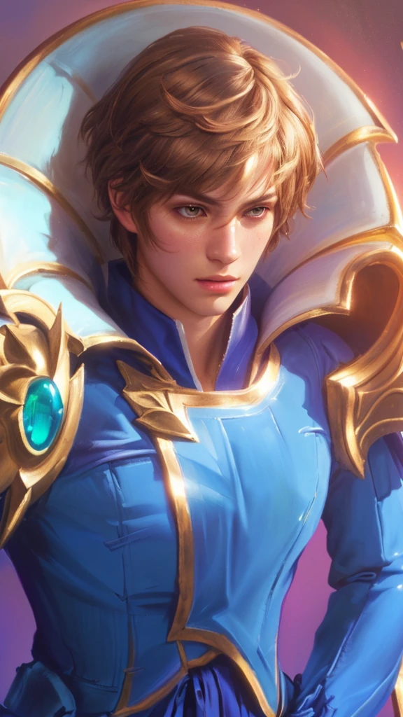 a close up of a man with a blue outfit, gold paladin, casimir art, holy paladin, male paladin, beautiful androgynous prince, delicate androgynous prince, detailed face, realistic, photorealistic, photo-realistic:1.37, (best quality,4k,8k,highres,masterpiece:1.2),ultra-detailed,(realistic,photorealistic,photo-realistic:1.37),HDR,UHD,studio lighting,ultra-fine painting,sharp focus,physically-based rendering,extreme detail description,professional,vivid colors,bokeh,fantasy,digital painting,intricate details,highly detailed,cinematic lighting,dramatic lighting,chiaroscuro