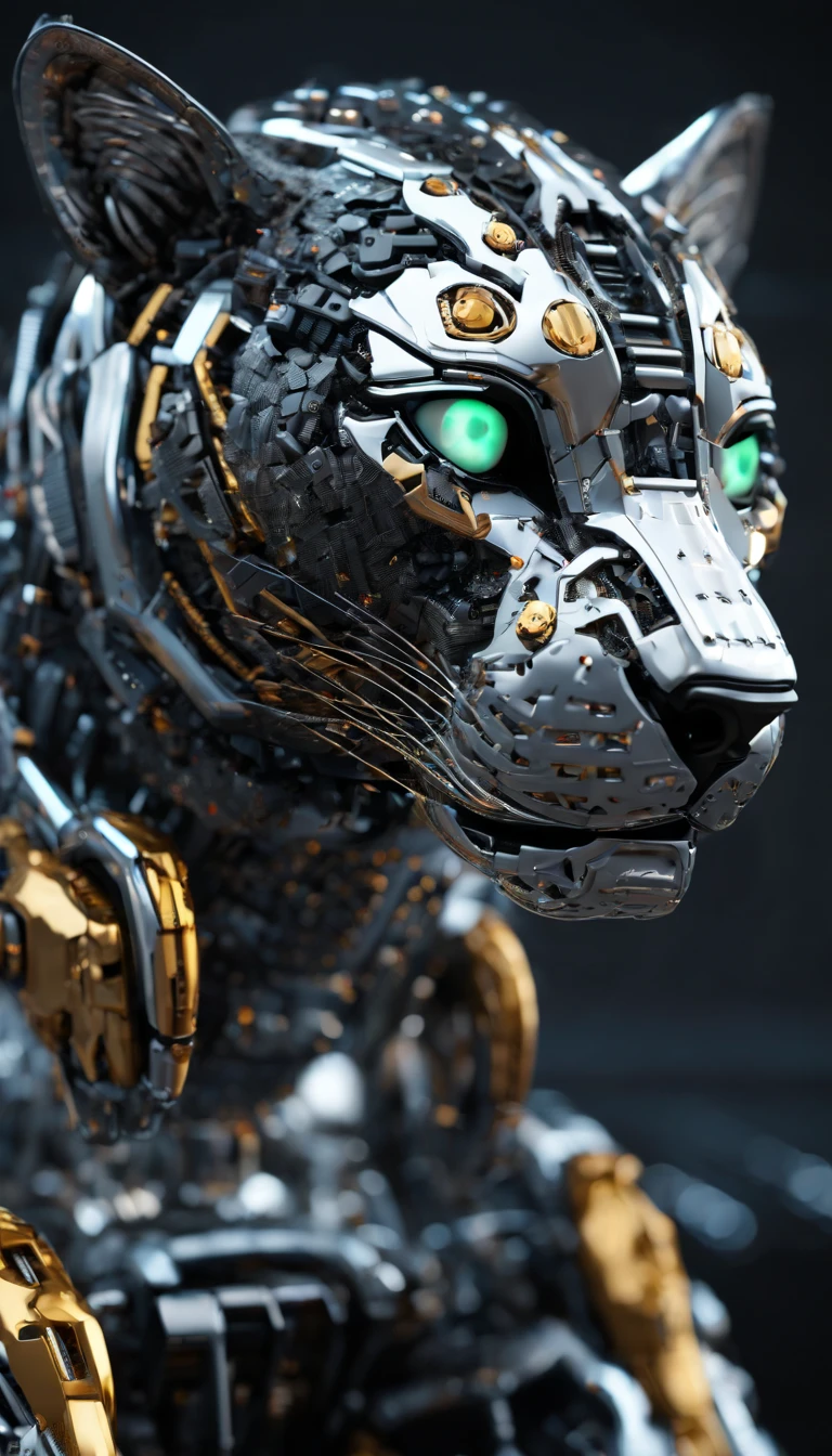 cyberpunk cheetah robot, robotic feline, mechanical cheetah, chrome fur in cheetah natural fur color, glowing cybernetic eyes, futuristic predator, advanced AI-powered cheetah, sleek and powerful mechanical cat, intricate cybernetic mechanisms, hyper-realistic cheetah face, highly detailed robotic cheetah, photorealistic cyberpunk cheetah, cinematic lighting, dramatic shadows, sci-fi atmosphere, moody color palette, (best quality,4k,8k,highres,masterpiece:1.2),ultra-detailed,(realistic,photorealistic,photo-realistic:1.37)