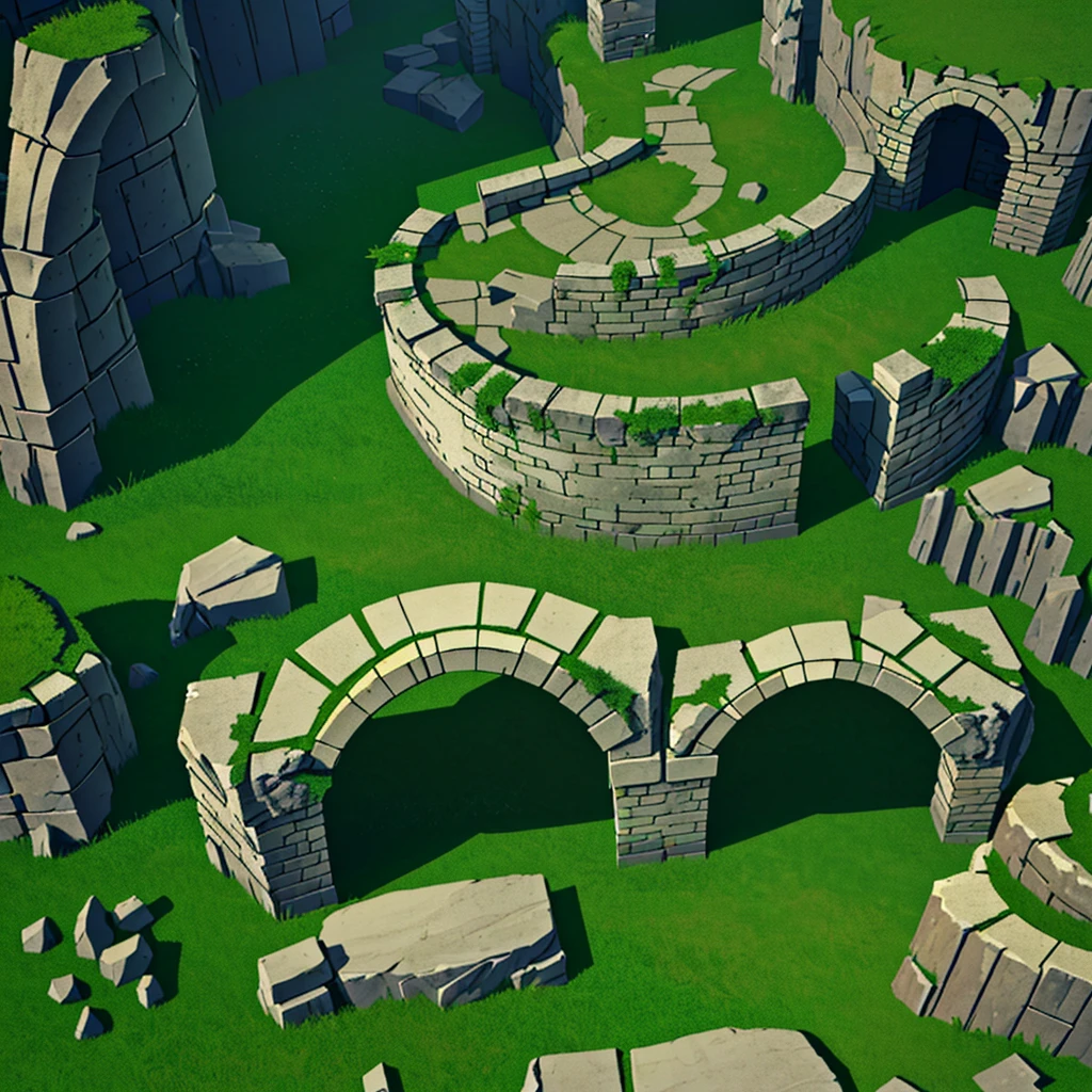 A close-up of a stone arch with grass and rocks, game asset, stone gate to a dark cave, high-quality low-poly art, low-poly 3D model, RPG game environment asset, separated game asset, magical portal gateway, low-poly elements, ruins.
