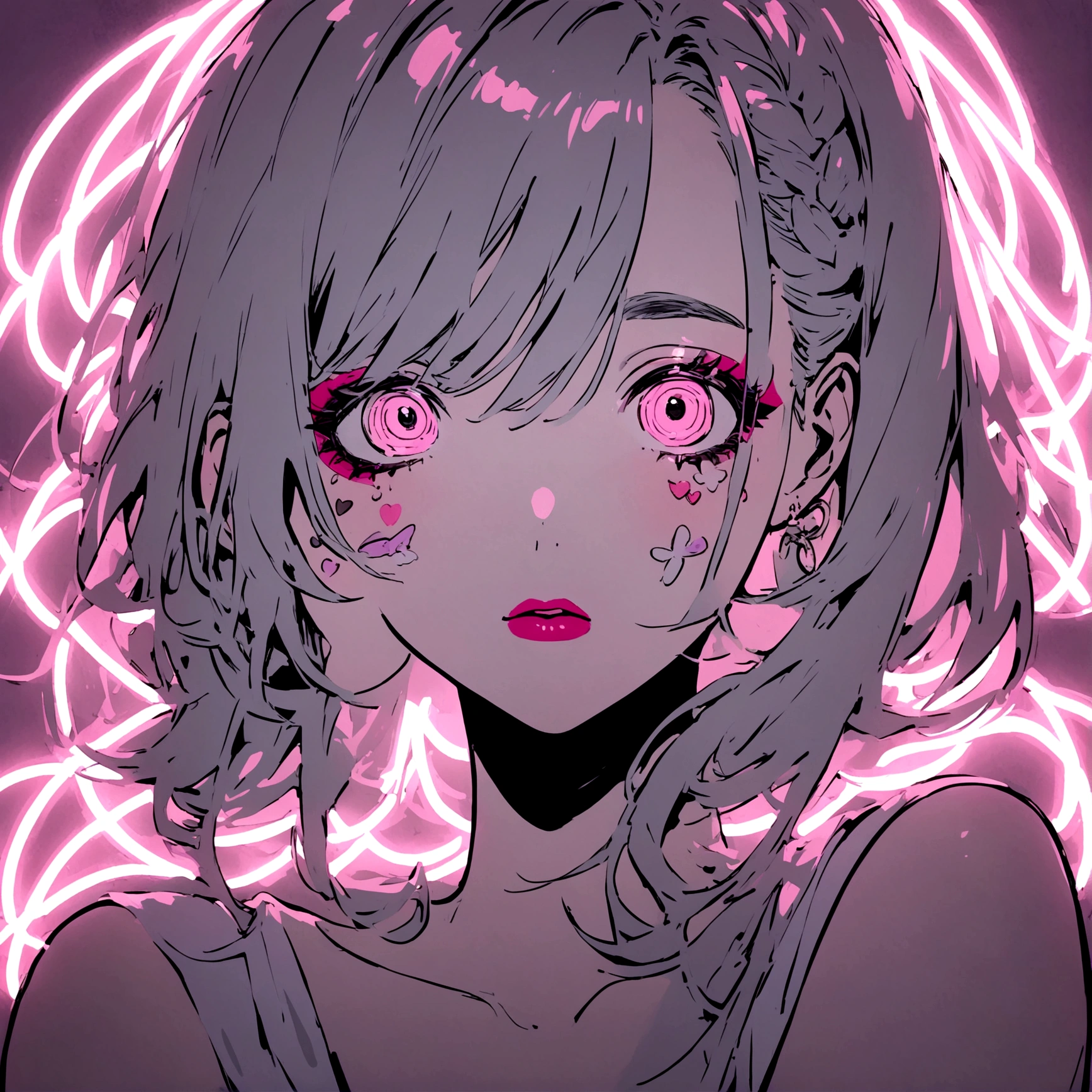 a neon sign of a girl wearing makeup