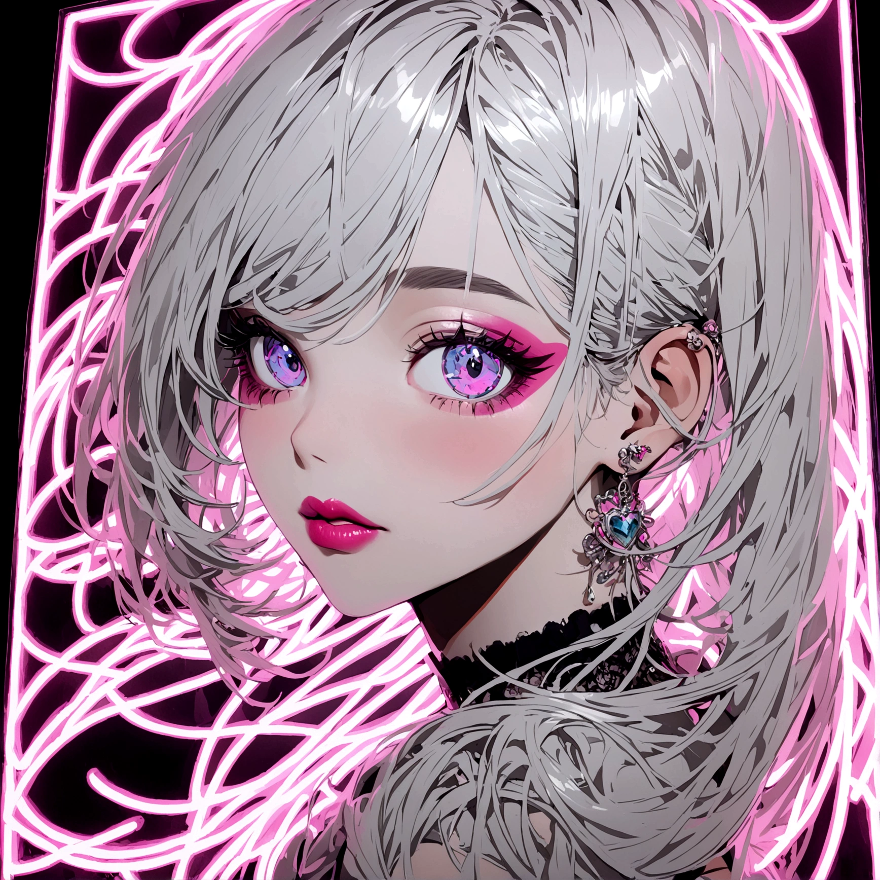 a neon sign of a girl wearing makeup