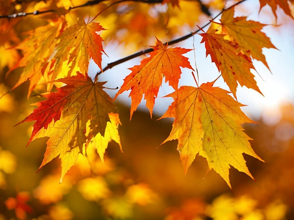 finest image, detailed and delicate depiction, Maple syrup overflowing from a faucet attached to a maple tree, pancake, Maple leaf, autumn leaves