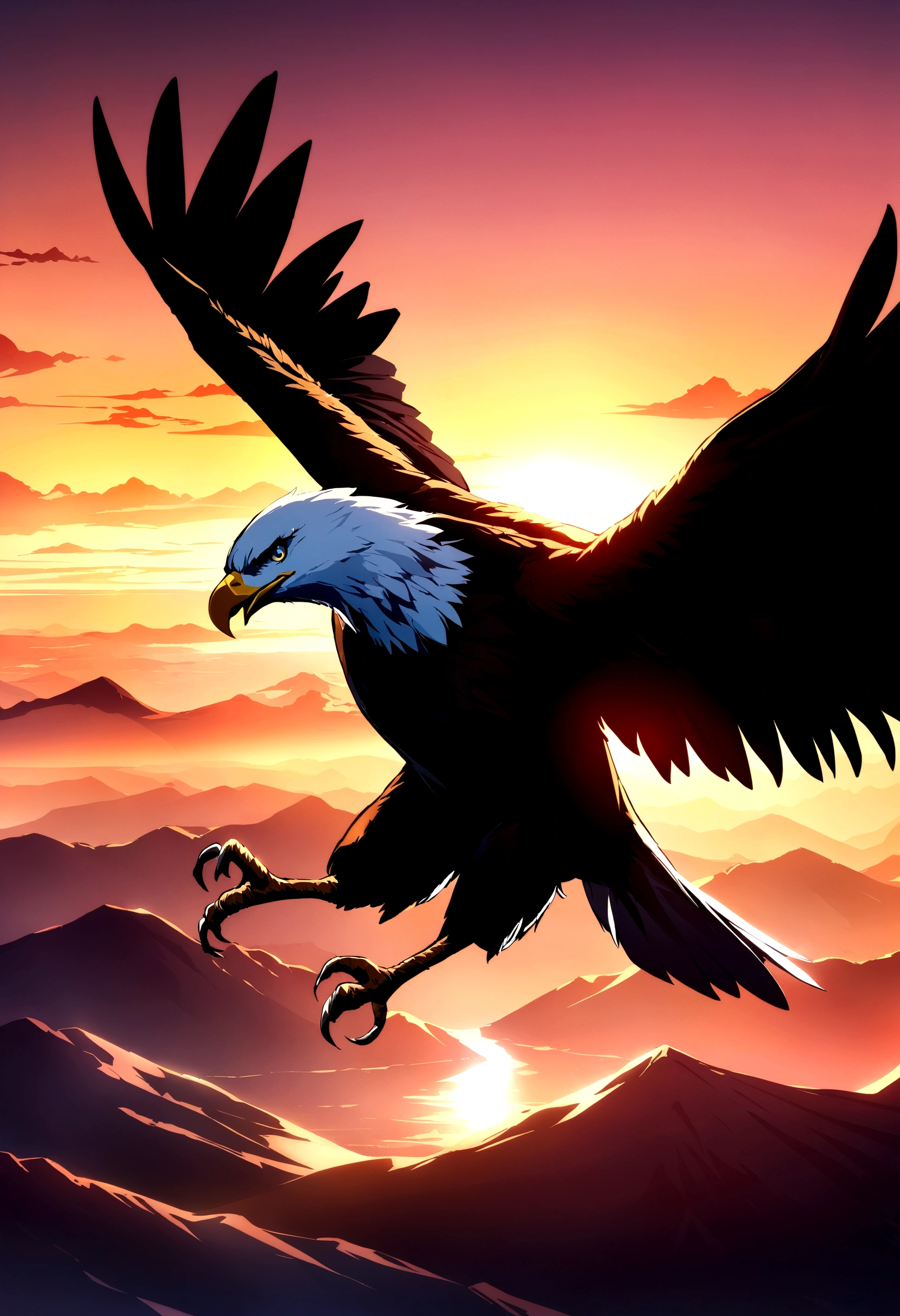 Pejuang CG unidade 8k papel de parede, master part, best quality), stunning sunset, majestic eagle flying over the horizon.