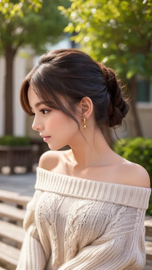 ((Highest quality)), ((masterpiece)), (detailed), One girl, Off-the-shoulder sweater,