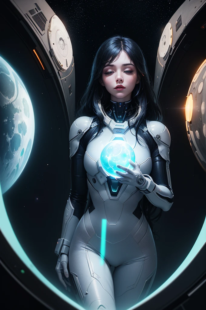 (Masterpiece:1.2), Best Quality, (night sky, Medium long hair:1.2),(illustration:1.2), beautiful scenery, scared,(Masterfully Crafted Glow, Lens flare), (ultra detailed), hyper details, (delicate detailed), (intricate details), (cinematic light, Best Quality Backlights), clear line, The new World, viewer, solitary woman,(spacewoman, space), solitary woman, perfect body, (1 girl), (Bioluminescent glowing hair., bright and shiny eyes), (Galaxy ,alien planet),(astronaut wearing sexy futuristic formfitting spacesuit:1.1), eyes slightly closed, (cyberpunk), (dynamic:1.3), ((make up)), High contrast, (better lighting, an extremely delicate and beautiful), ((cinematic moonlight)), showy, ((Pastel painting with Photoshop:1.1)), ethereal, (cinematic masterpiece),suspended, fear, (Interstellar), touches of color, absolutely striking, ((caustic)), dynamic angle ,beautiful (Detailed glow), (Mysterious),(Behind the intricate and detailed cinematic landscape:1.2),ambient occlusion, (ambient moonlight), Ray Traced Reflections, intricately detailed visible background , (glowing spacesuit), Frightening, (bioluminescent vegetation:1.2), terror, difficult, futuristic, horrifying, (hologram display screen), (Large and exquisite kite)