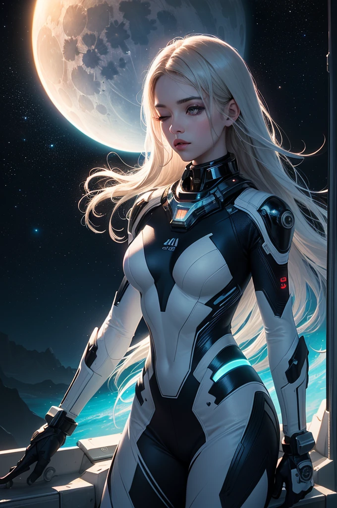 (Masterpiece:1.2), Best Quality, (night sky, Medium long hair:1.2),(illustration:1.2), beautiful scenery, scared,(Masterfully Crafted Glow, Lens flare), (ultra detailed), hyper details, (delicate detailed), (intricate details), (cinematic light, Best Quality Backlights), clear line, The new World, viewer, solitary woman,(spacewoman, space), solitary woman, perfect body, (1 girl), (Bioluminescent glowing hair., bright and shiny eyes), (Galaxy ,alien planet),(astronaut wearing sexy futuristic formfitting spacesuit:1.1), eyes slightly closed, (cyberpunk), (dynamic:1.3), ((make up)), High contrast, (better lighting, an extremely delicate and beautiful), ((cinematic moonlight)), showy, ((Pastel painting with Photoshop:1.1)), ethereal, (cinematic masterpiece),suspended, fear, (Interstellar), touches of color, absolutely striking, ((caustic)), dynamic angle ,beautiful (Detailed glow), (Mysterious),(Behind the intricate and detailed cinematic landscape:1.2),ambient occlusion, (ambient moonlight), Ray Traced Reflections, intricately detailed visible background , (glowing spacesuit), Frightening, (bioluminescent vegetation:1.2), terror, difficult, futuristic, horrifying, (hologram display screen), (Large and exquisite kite)