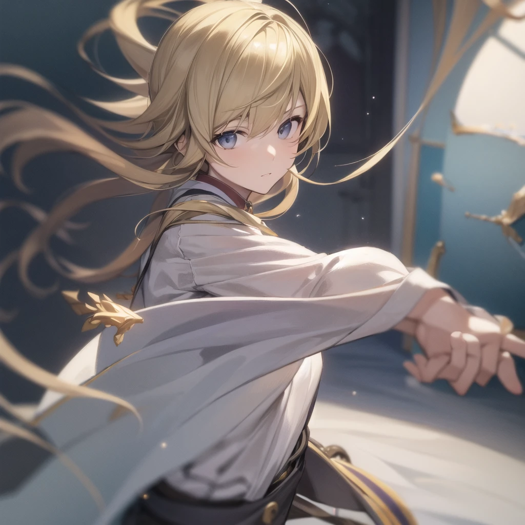 masterpiece, best quality, game cg, 1boy, solo, male focus, looking at viewer, , depth of field, , , shinobu_takatsuki, blonde hair, grey eyes, , grimdark, 4k resolution