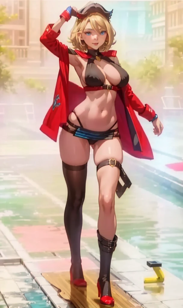 (best quality, hight resolution, Ultra-detail, realisti:1.37),(art station)Sexual atmosphere,fully nacked, stripper, dancing ,visible pubes, seductive smile, lustfull,bare breasts, blonde hair, big tits, visible aerola , perfect ,, blue eyes, , Girl, flush, , sweating, wet skin, Drops of water all over the body, naked tits, wide hips, tight ass, sichtbarer Warzenhof, Big Areola, Water drops on the skin, sexy Pose, Red lips,