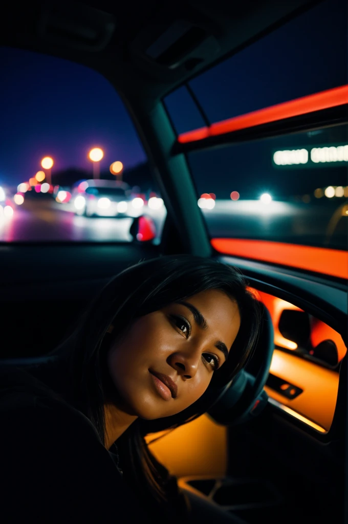 Believe me a picture of a person in a car at night as a passenger