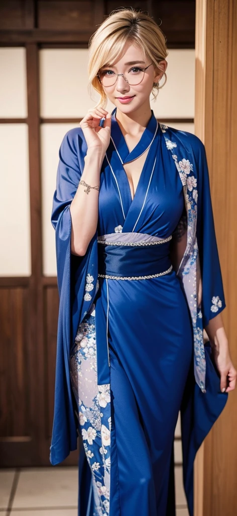 Fashion glasses、kimono、kimono、blue eyes、Blonde、全身Tattoo、Sexy face、posture、short hair、More than one person、((1人のMiss:1.5))、服がwet、Tie your hair up、wet、Covered、full-body shot、Sexy face、short hair、 Longing eyes、(((masterpiece)))、((best quality))、((超Practical))、成熟したMiss、成熟したMiss、view、Very detailed、perfect、Best image quality、Detailed image quality、beautiful、European, Miss, French, Miss Italian, Italian, Smile、blue eyes、Jewelry, blue eyes, Practical, high resolution, Soft Light,Hips up, Radiant Skin, (Delicate face),Tattoo, Jewelry, , night, Blonde, curls,Beautiful appearance, Smile, Perfect style,Ｄcup 、 Perfect balance, 
