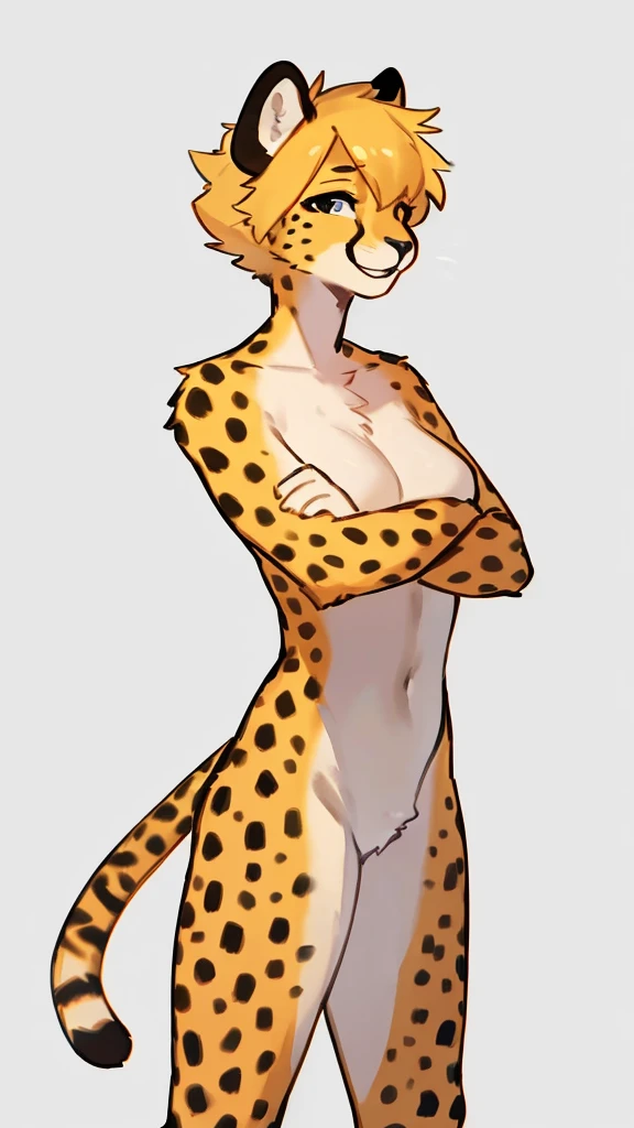 By bebebebebe, by lostgoose, by goonie-san, solo, standing, female, cheetah, sexy, hair, smiling, happy, nude,