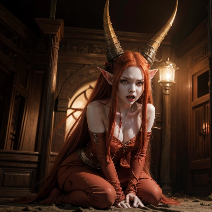 ((best quality)), ((masterpiece)), (detailed), perfect face, perfect body, beautiful demon succubus girl, red hair, white skin, horns, naked, nude, touching breasts, touching pussy, female ejaculation, squirting, pleasure expression, kneeling, legs spread open