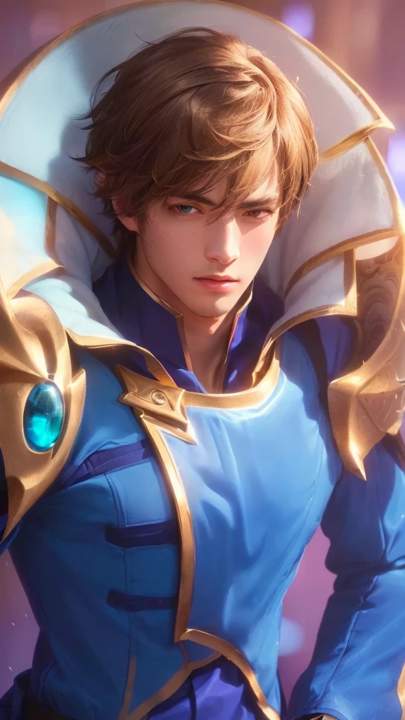 1 young man, with a blue outfit, gold paladin, handsome, holy paladin, male paladin, androgynous prince, detailed face, realistic, photorealistic, photo-realistic:1.37, (best quality,4k,8k,highres,masterpiece:1.2),ultra-detailed,(realistic,photorealistic,photo-realistic:1.37),HDR,UHD,studio lighting,ultra-fine painting,sharp focus,physically-based rendering,extreme detail description,professional,vivid colors,bokeh, highly detailed,cinematic lighting,dramatic lighting