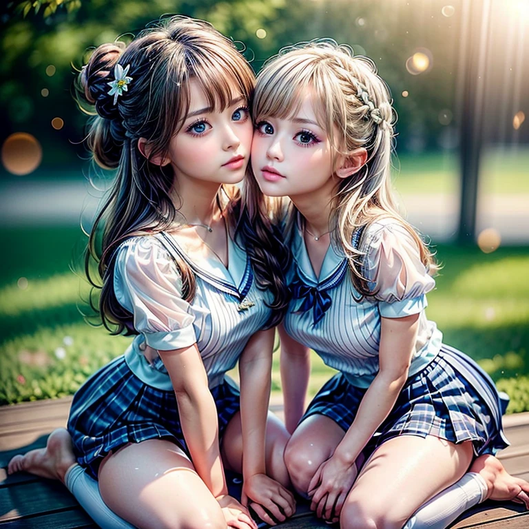 SFW, ((David Hamilton:1.37, White and vivid colors))、Extremely Detailed (Tiny Oppai- Twins:1.37)、{(Dynamic-angle)|(from side)|(from back)|((from below:1.2))}、{(((Kissing face to face:1.41) Against the NippNipples Preard))|(Standing Full Body:1.2)|Wide Shot}、{(Floating hair with Strong wind)|(Ass focus)|French id|bun}、8K best quality、((Masterpiece:1.2、Photo-realistic:1.4)), { kodachrome | realistic | photorealistic | RAW } BREAK
((Detailed KAWAII Face、Detailed Radiant PearlSkin with Transparency))、Smooth shading、(SOFT focus BokeH)、Soft Lighting、((school uniform with white Thongs))、{Flowers|Flower wreath|ssmile|perplexed|seductiv|Different types of hair colors}、{(Light Particles:1.2)|(Lens Flare)|(Luminescent Particles:0.6)}、{Forest Lakeside|Lakeside Cottage|Before dawn|magic hour|morning glow|foggy|Haze|Colored Horizon}、{ Whole Body proportions and all limbs are anatomically accurate | no extra limbs | hidden hands | Corrected BabyLike hand } . PUNIPUNI