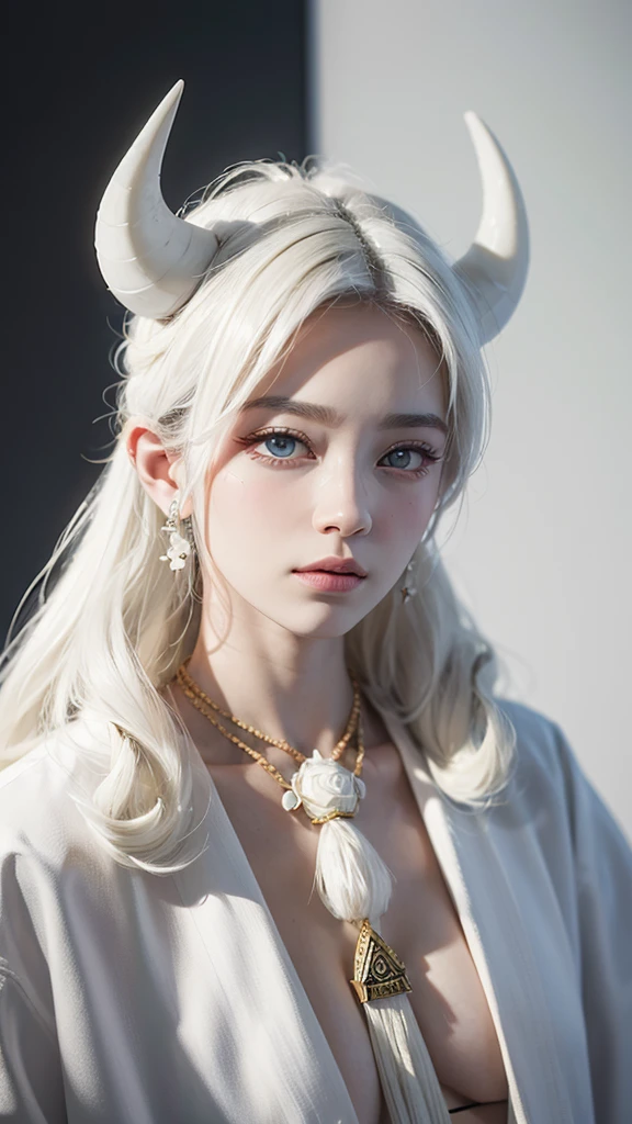 All-White Pastel Horned Avarice, Minimalist-Orientalist-Pop Hyper Realism