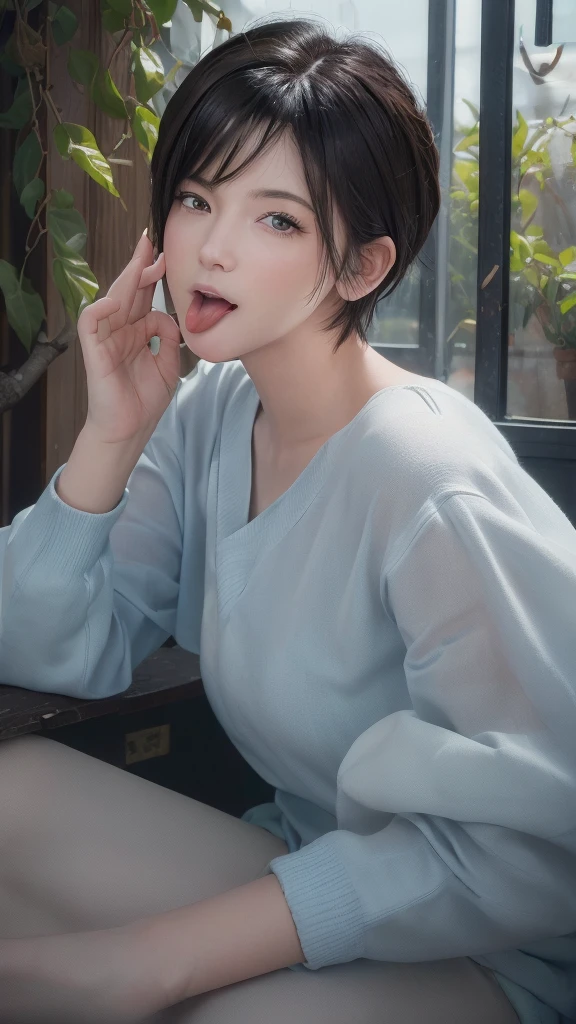 nsfw,(masterpiece:1.3), (8K, Realistic, RAW Photos, Highest quality: 1.4), (1), Beautiful Face, (Realistic Face), (Black Hair, short hair:1.3), Beautiful hairstyle, Realistic eyes, Beautiful attention to detail, (Realistic Skin), Beautiful Skin, (Blowjob), Absurd, Charm, Ultra-high resolution, Ultra-realistic, Very detailed, Golden Ratio,((((Blowing a kiss))))((((Keep your mouth open to the fullest、Stick out your tongue all the way))))