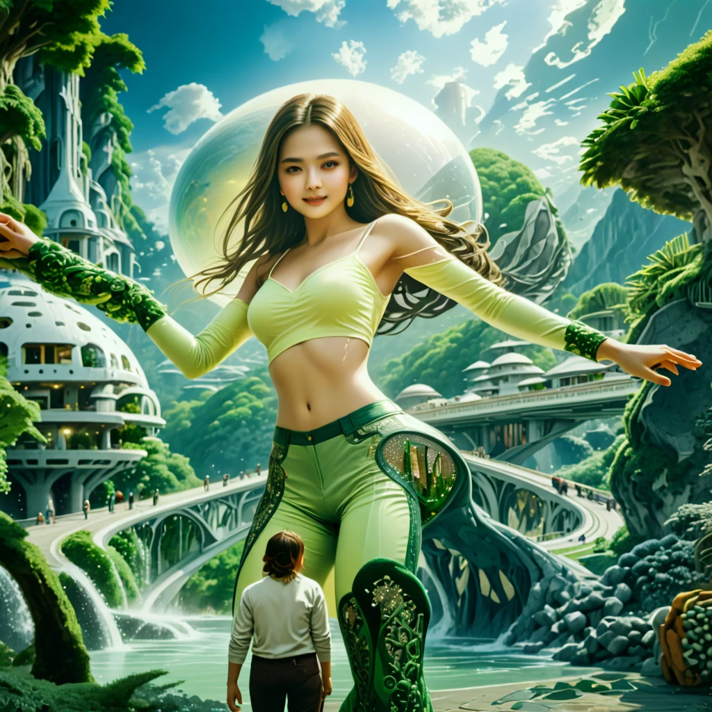(Marvin the Martian) a cute woman, extremely detailed, extremely small martian invader outfit, fishing at an alien lush pond, holding a bucket full of slimy tentacles for bait, extremely detailed eyes, beautiful detailed lips, longeyelashes, beautiful detailed face, 1girl, digital art, concept art, oil painting, 8k, high quality, masterpiece, photorealistic, ultra-detailed, physically-based rendering, vivid colors, studio lighting, sci-fi, alien landscape, fantasy (camera angle is low looking up at butt, focus on butt)
