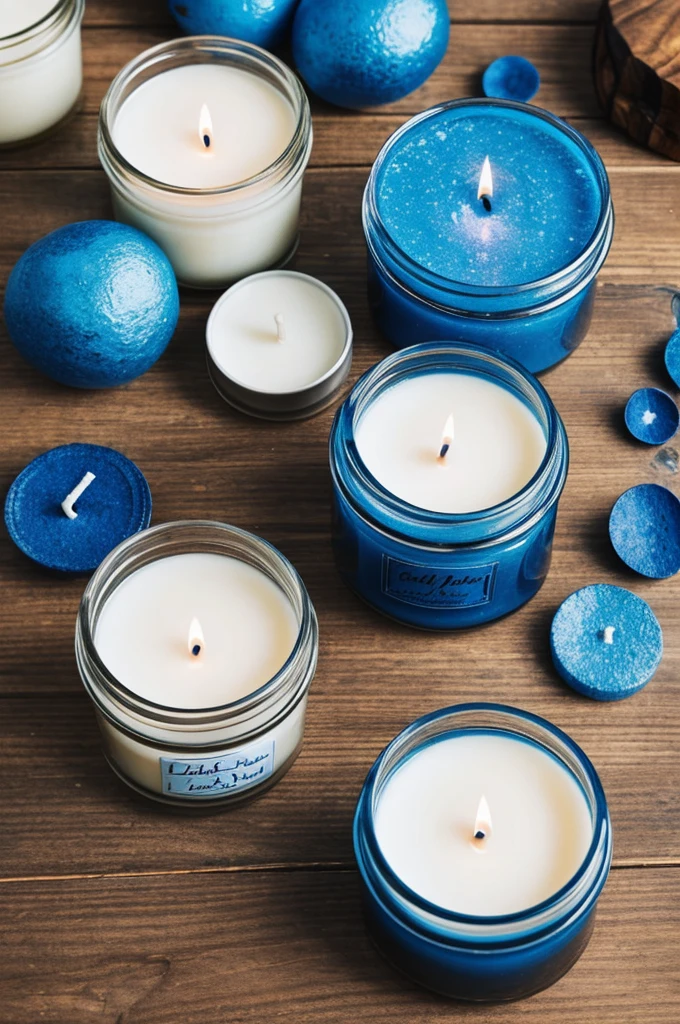 Create a logo for a candle company that is cute and has blue tones