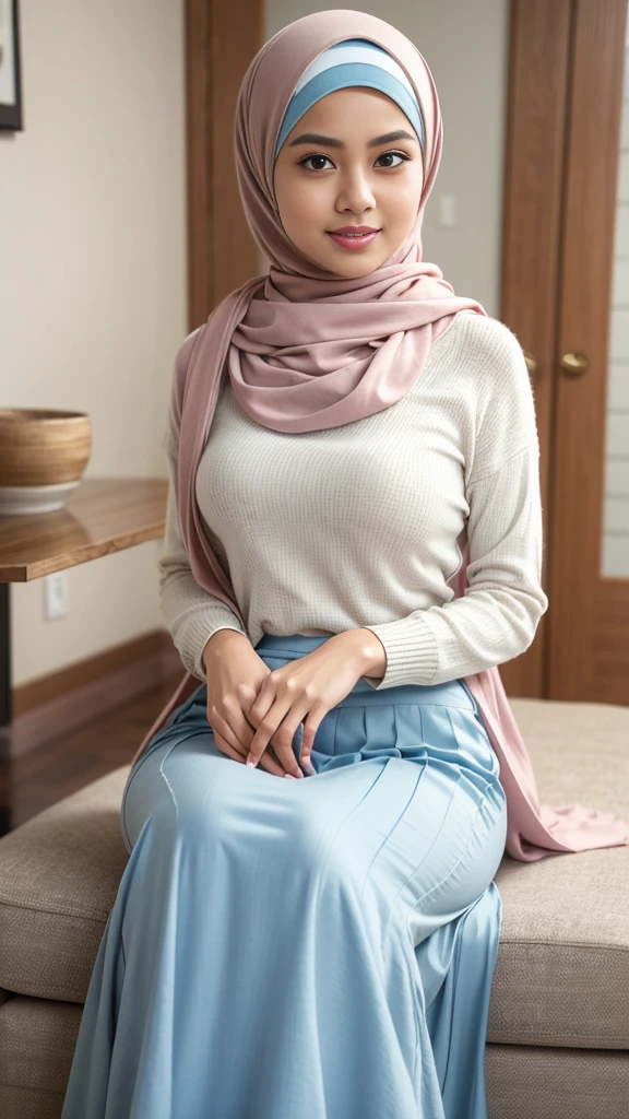 (HIJAB little girl), Skinny LIGHT blue & pink satin hijab girl naked (SHINY DARK SKIN), SADNESS , lace Stockings