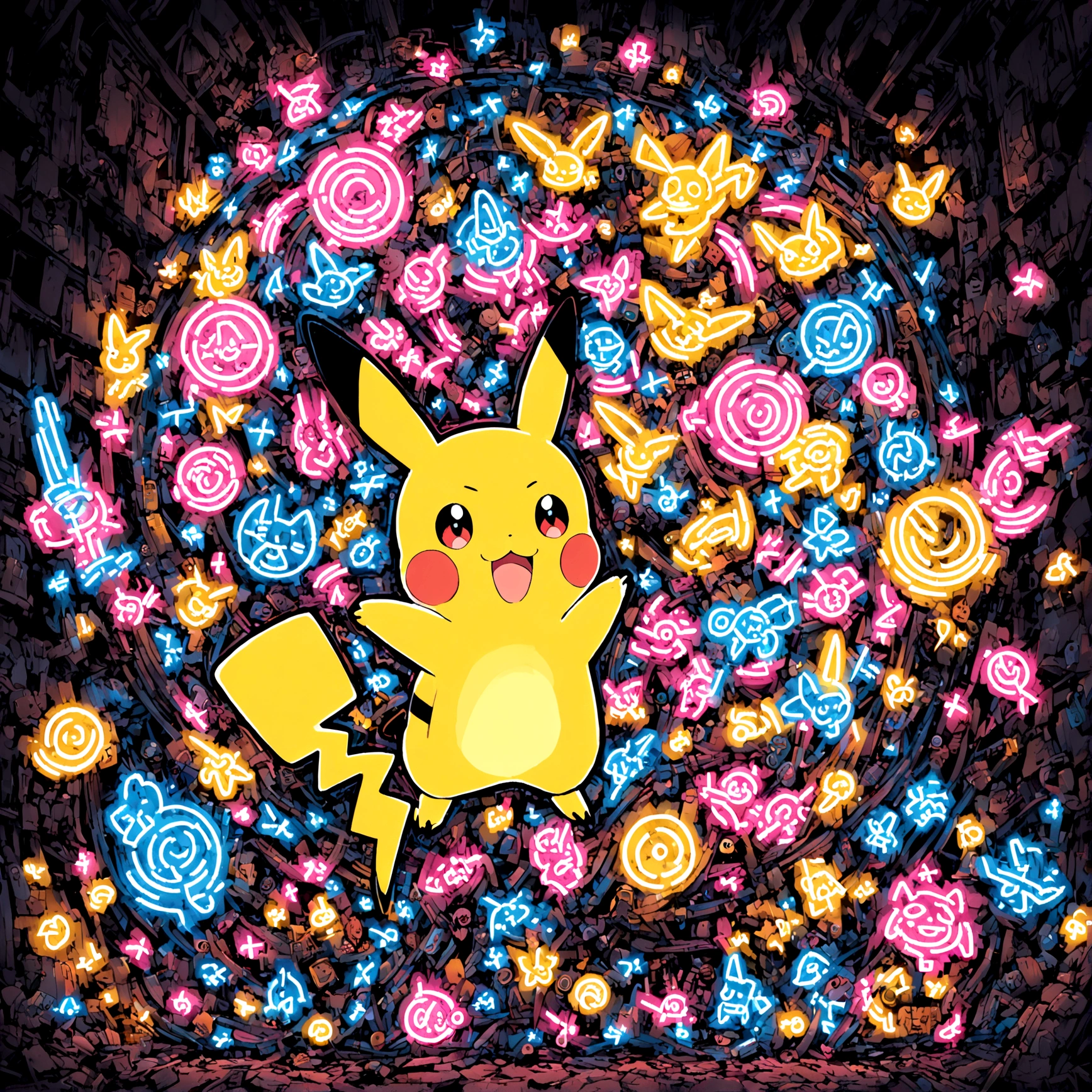 a neon sign of pikachu