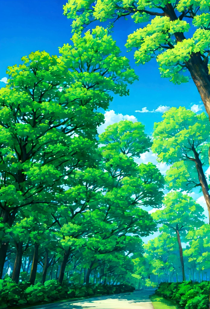 Blue sky、Leafy tree々、