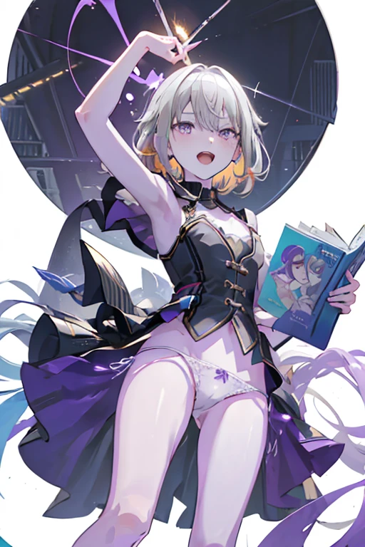 1 girl in, purple color hair、Purplish pink eyes that dreamers desire, (Blonde hair) , small stature, Colossal tits, Lori, (masutepiece:1.2, Best Quality), (finely detailed beautiful eye: 1.2), (beautifull detailed face), (perky chest:1.1), (pointed chest:1.0), (cakes magazine cover:1.3),(Best Illumination, extremely delicate and beautiful), sexy pose,make a cocktail , in a bar counter, ((Cinematic Light)), Dramatic light, (Pale white background:1.5), Short bob hair(1:3)、Ultra Contrast、Braid a little around the ears, White long dress、only has 5 fingers、Her pussy is visible through the white thong、Wet pants、You can see inside your underwear、full of sweat、mocking look、diaper、nffsw,Arms crossed、grab the arm、Shoot from below,Best Quality、Large breasts、muscular pussy、Pubic hair,high-level image quality、hightquality、8K,perfect hand、5 fingers、finger pin、Perfect Finger、T back、Naked、noise cut、bullet hand、Her hair color should have been a brighter purple.The skirt part is also carefully expressed..、Purple skirt、the skirt is floating in the wind、Dark purple panties、Pubic hair majority,(with sparkling eyes and a contagious smile),open mouth,from below:1.2, highest quality, high resolution,Real World, Natural light,perfect Natural light, Looking at Viewer,