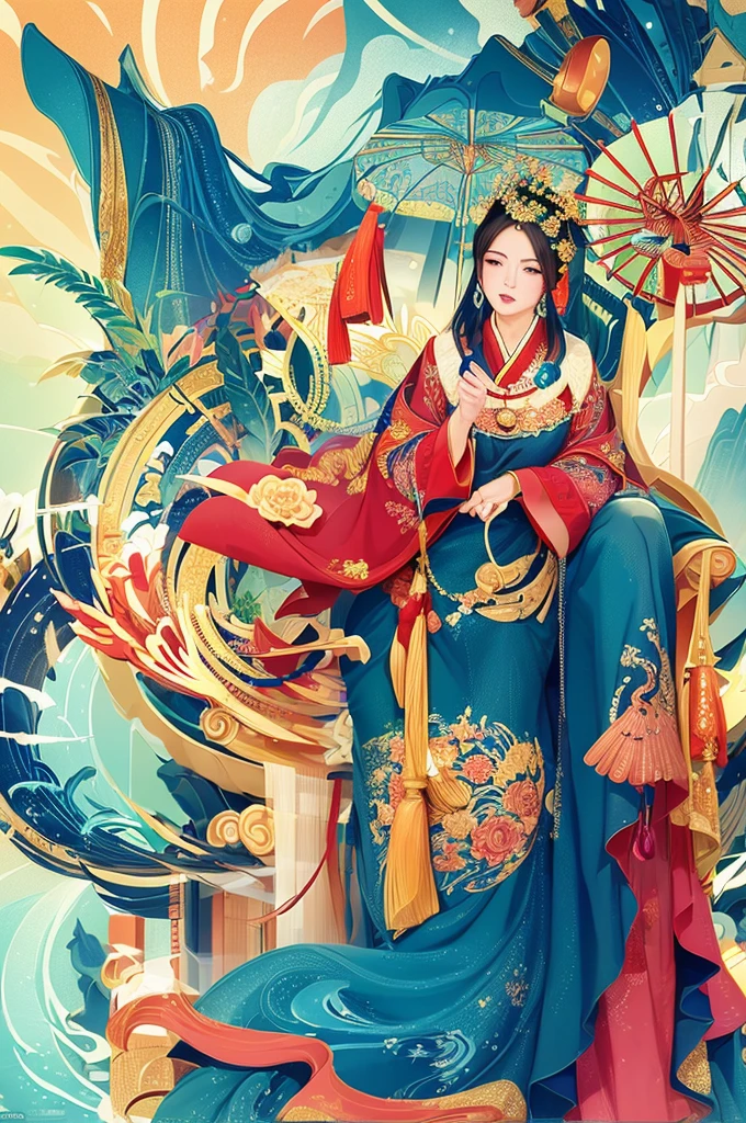 (masterpiece, Top quality, best quality, Official Art, beautiful and aesthetic:1.2),Extremely detailed,,rich and colorful,The most detailed，umbrella，Han Dynasty culture