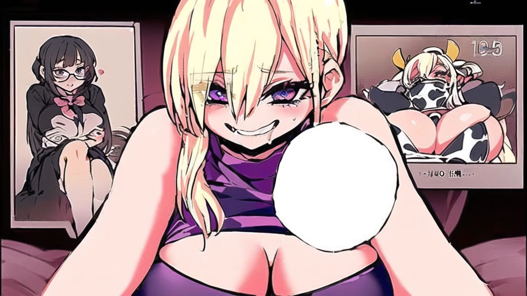 anime girl with big breast holding a white ball in her hand, ecchi anime style, ahegao, anime cover, full color manga visual style, anime monster girl, ahegao face, loli in dress, big breasts!!, colored manga panel, big breasts!, inspired by INO, oppai, cel - shaded art style, seductive anime girl