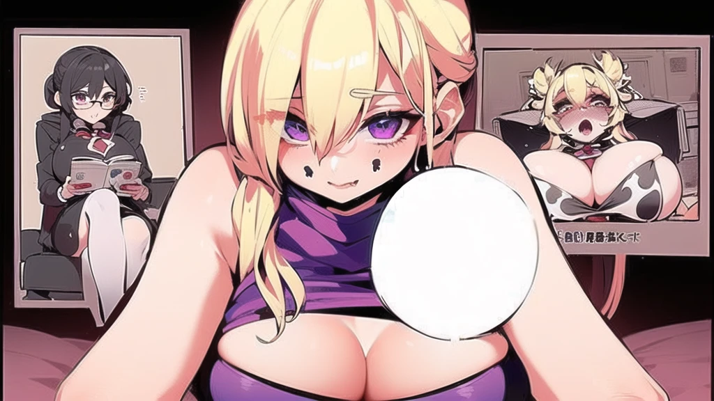 anime girl with big breast holding a white ball in her hand, ecchi anime style, ahegao, anime cover, full color manga visual style, anime monster girl, ahegao face, in dress, big breasts!!, colored manga panel, big breasts!, inspired by INO, oppai, cel - shaded art style, seductive anime girl