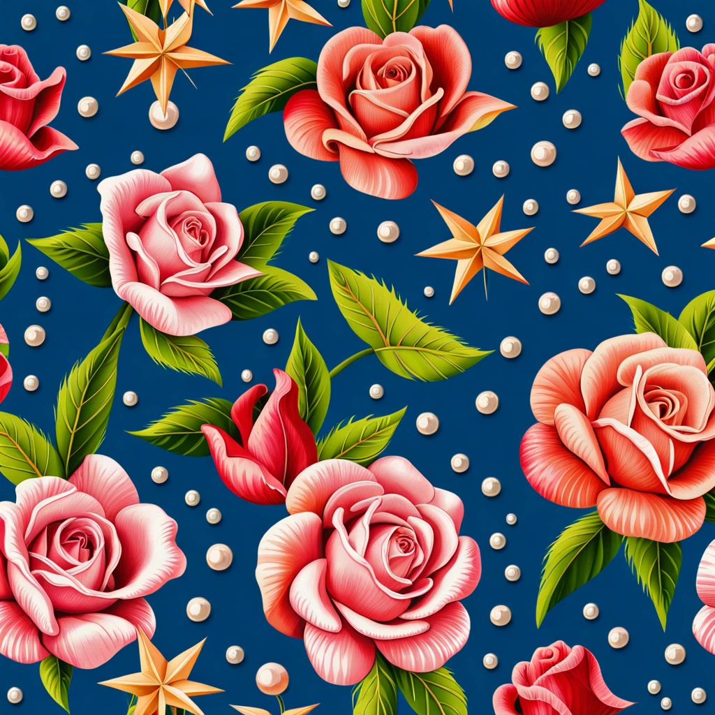 Seas of ((Colourful ROSE)) MILLION SMALL ((STARS)) In the (DARK BLUE BACKGROUND:3.0) — ocean breeze, sun-bleached driftwood, and a touch of salty sea air. ((GOLDEN stars)) colourful BERRIES, ((YELLOW SMALL STARS)) ROSEs, ((COLORFUL BUTTERFLY)), ((GREEN LEAFY FLORA)), (strawberry), BLUE rose, cherry || (embroidery) seamless pattern, fruit, butterfly, diamond, pearls, Best quality, masterpiece, ultra high res, (photo realistic:1.4), surrealism, dream-like, ((abstract art)), vector arts, ROSE, tulips, magnolia, lily rose ((FLOWER, DIAMOND, PEARLS)) a close up of a STARS pattern, STARS wallpaper, ornate STARS, STARS pattern, STARS explosion, STARS! intricate, STARS GEMS, ROSEs colourful, chinoiserie pattern, VECTOR wallpaper, STARS renewal, with colourful ROSE and plants, STARS dream, garden ROSEs pattern, STARS patterned skin, STARS design, STARS motives, boho STARS vines, (8k, RAW photo, best quality, masterpiece:1.2, Sharp image, vector)