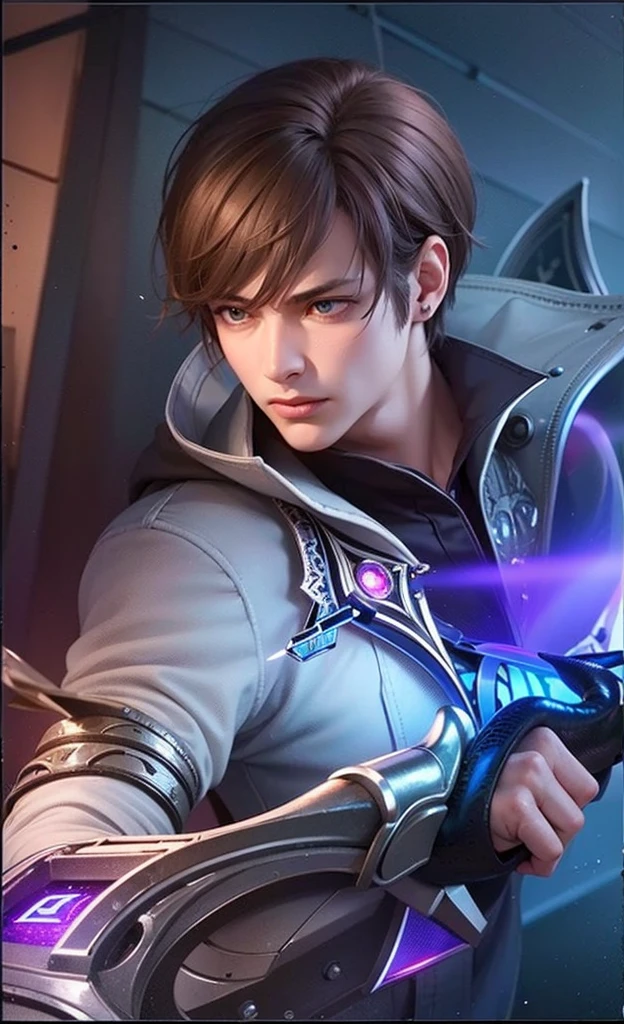 masculine male, masterpiece, ((perfect eyes)) best quality, (semirealism:1.9), beautiful lighting, (extremely detailed CG unity 4k fhd wallpaper), High Detail, Sharp focus, dramatic outdoors, 1 boy ,19 years old, white hair, light purpel eyes, smile.