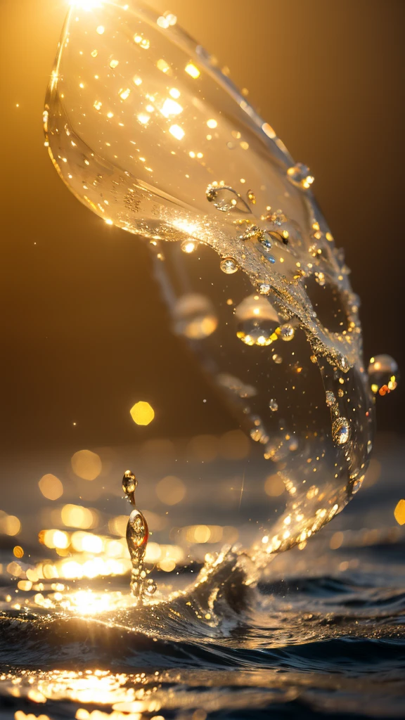 Summer Dream，Translucent water drops，Dreamy lighting，The scattered water drops float in the air and sparkle in the sun，HD，Details，Best quality