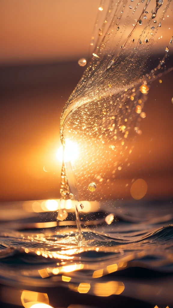 Summer Dream，Translucent water drops，Dreamy lighting，The scattered water drops float in the air and sparkle in the sun，HD，Details，Best quality