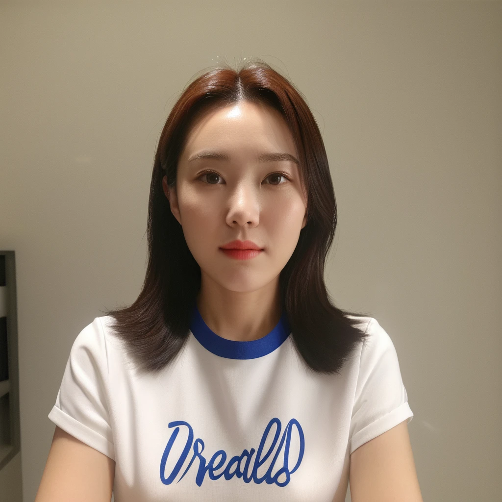 Best Quality, 8k, Masterpiece, (Portrait: 1.3), (photo realistic:1.4), (hyper realistic:1.4), Sharp Focus, looking at viewer, (smoother lighting:1.1), (increase cinematic lighting quality:0.9), realistic lighting, backlighting, light on face, ray trace, (brightening light:1.2), (Increase quality:1.4), sharp detail, (best quality real texture skin:1.4), finely detailed eyes, black_eyes, finely detailed face, 25 year old Korean woman, (white formal_shirt:1.4), (Create an image maintaining the original base model hairstyle:1.5)